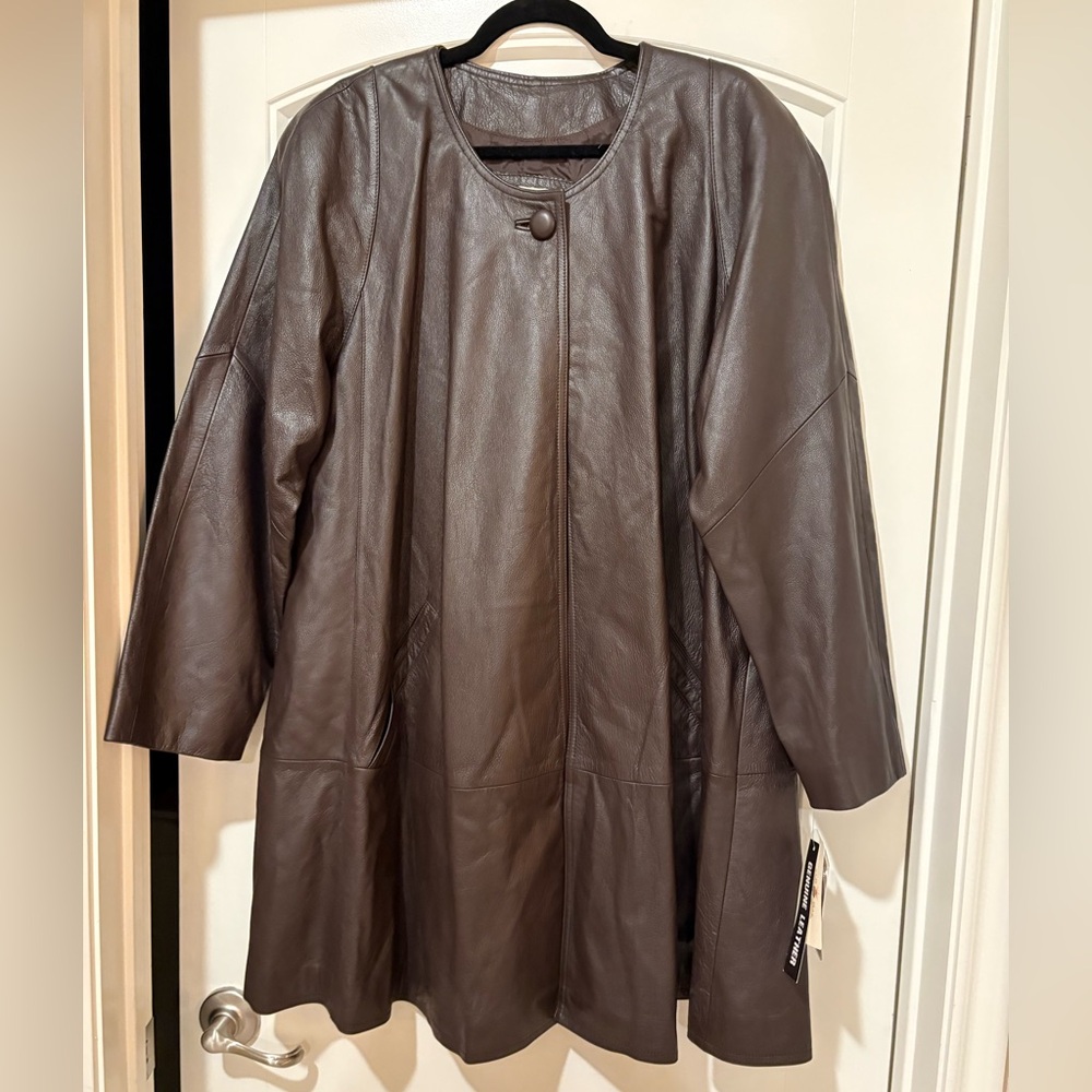 RZR Leather Collection Genuine Leather Coat 1X – Espresso Brown Jacket NWT